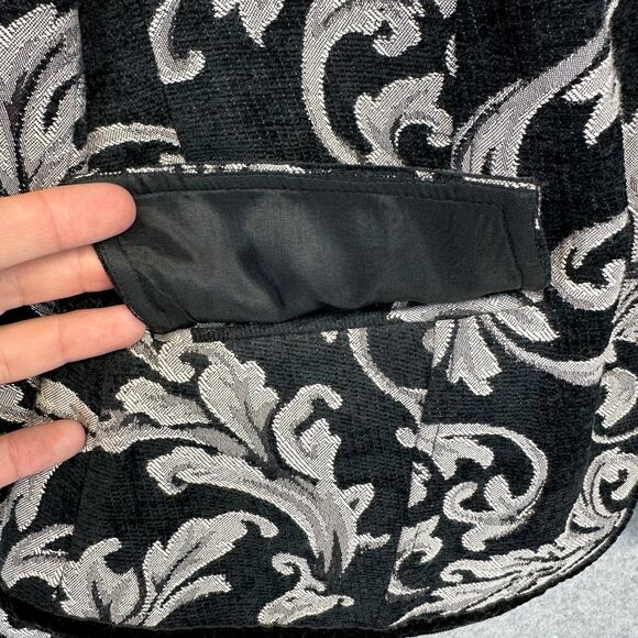 VTG Lovely Blazer Jacket Womens 12 Black White Baroque Damask Pattern 3-Button - Picture 6 of 15